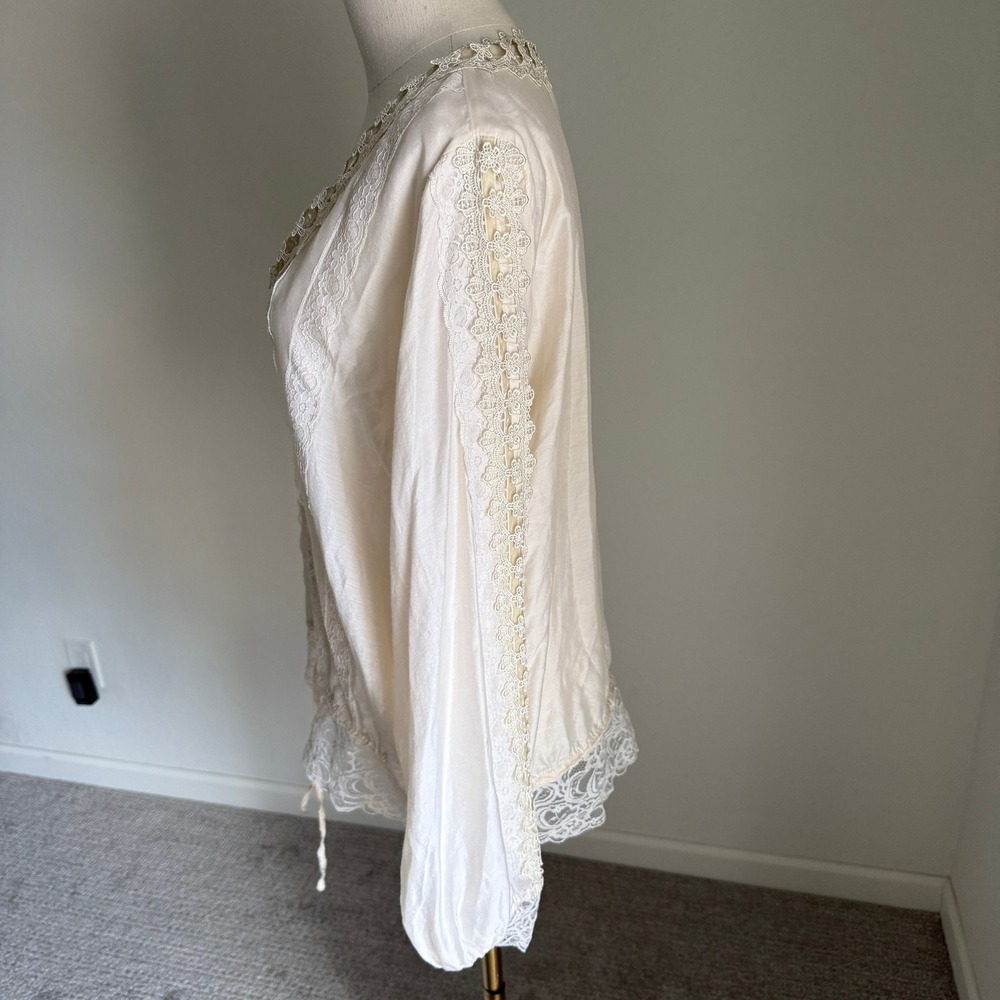 Anthropologie Beyond Vintage Cream Cotton Silk Lace Blouse Women's Large - Picture 6 of 10